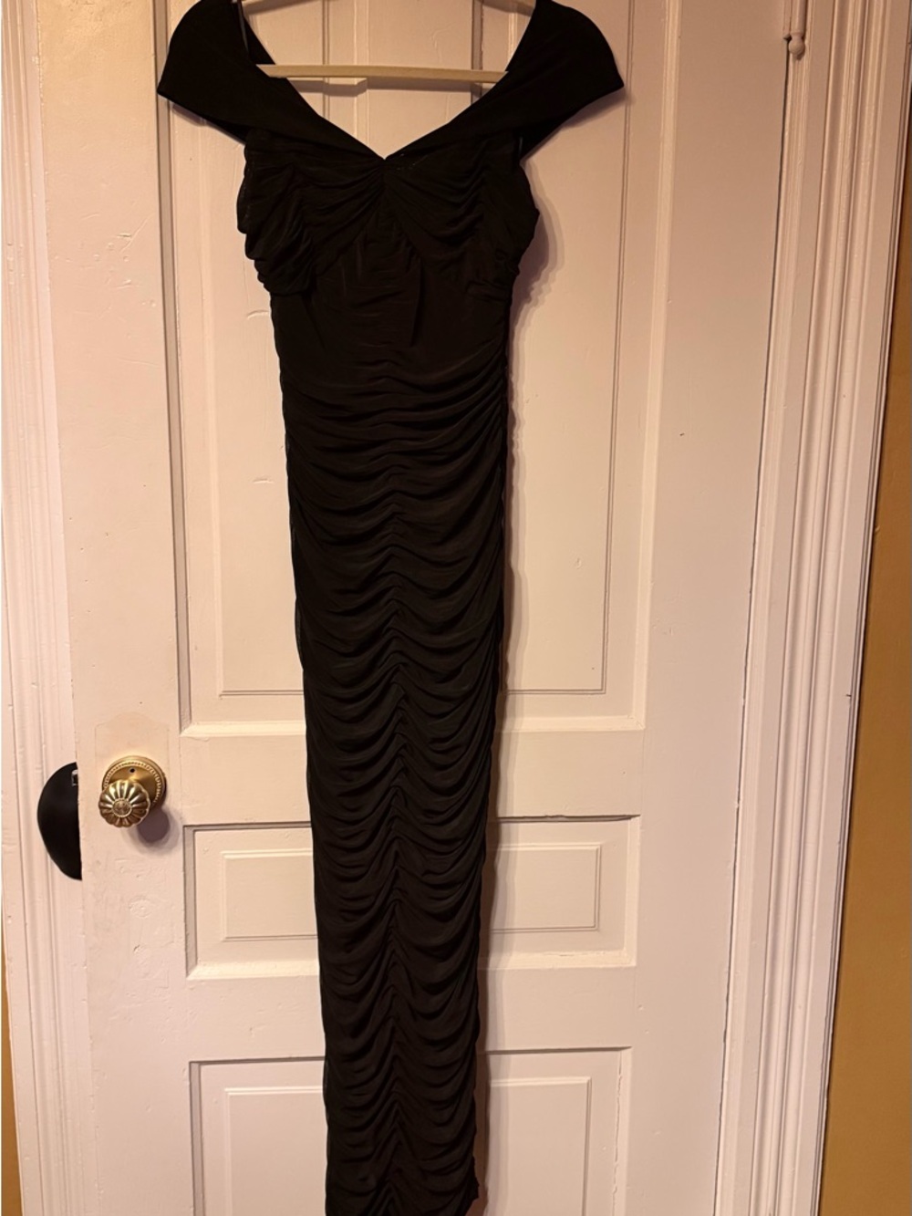 Reformation Ariadne Black Off The Shoulder Ruched Maxi Dress - Picture 4 of 9